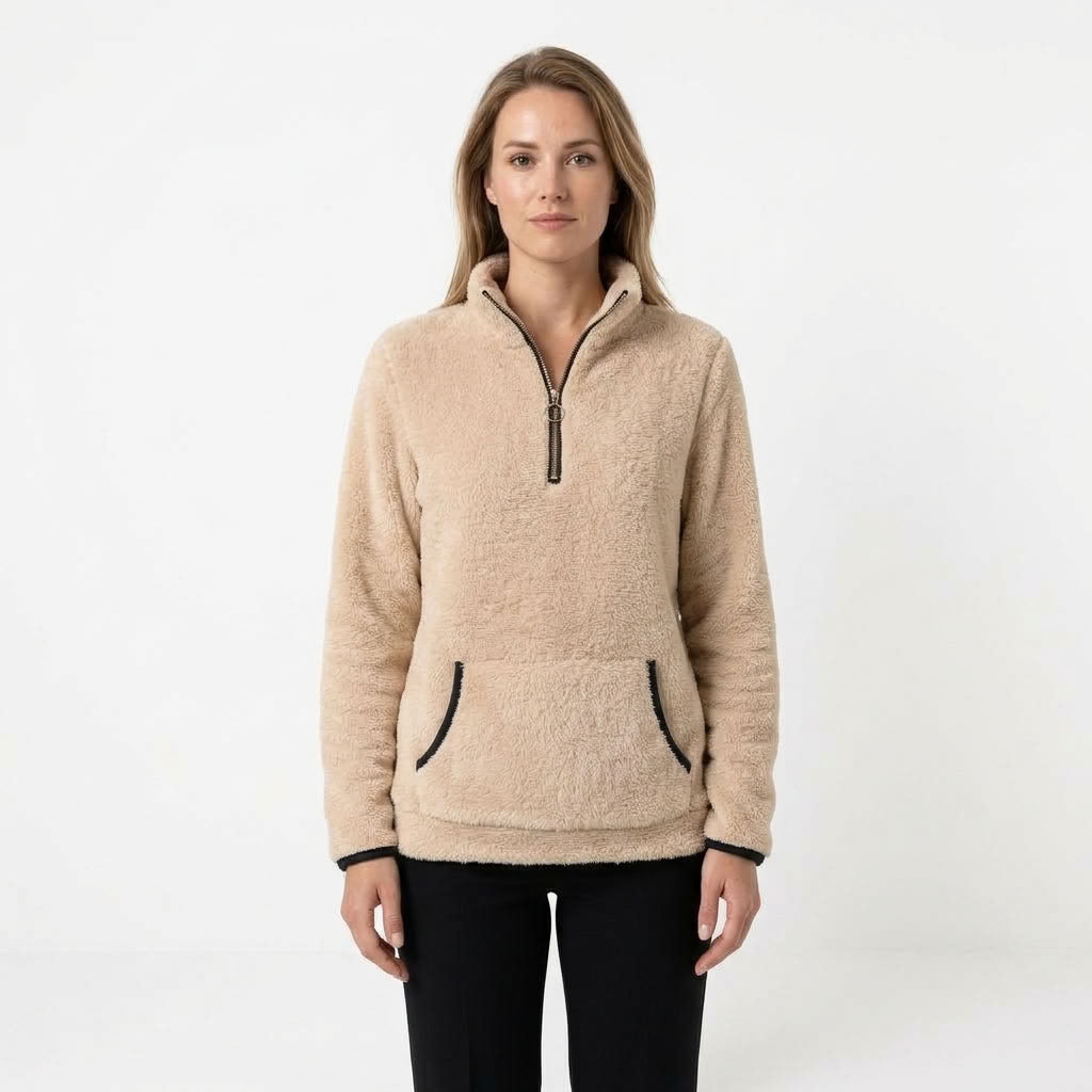 Elise | Zachte fleece trui met halve rits