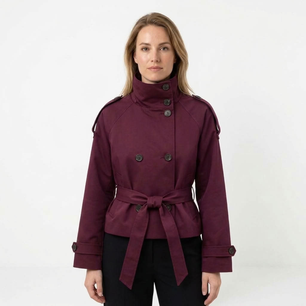 Korte Dames Trenchcoat Met Staande Kraag