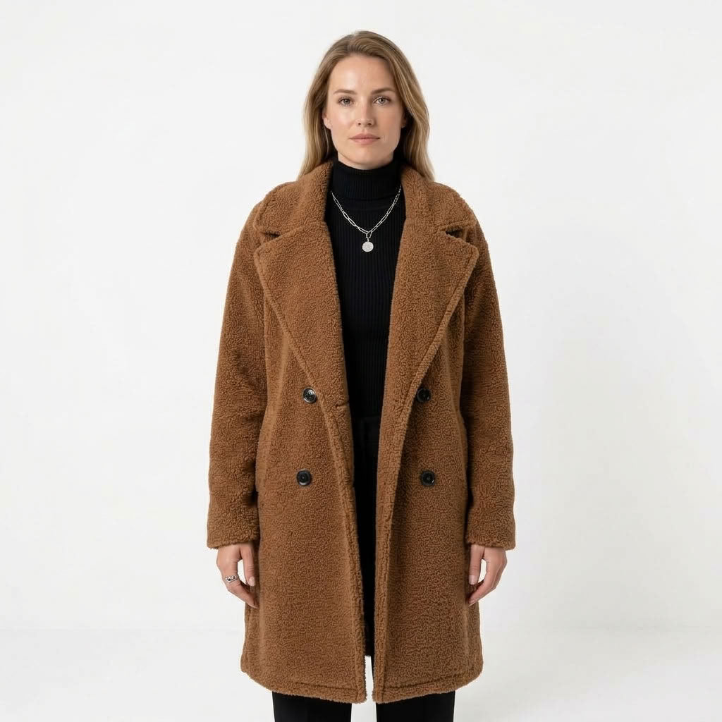 Evelune | Dames lange teddyjas met dubbele knoopsluiting