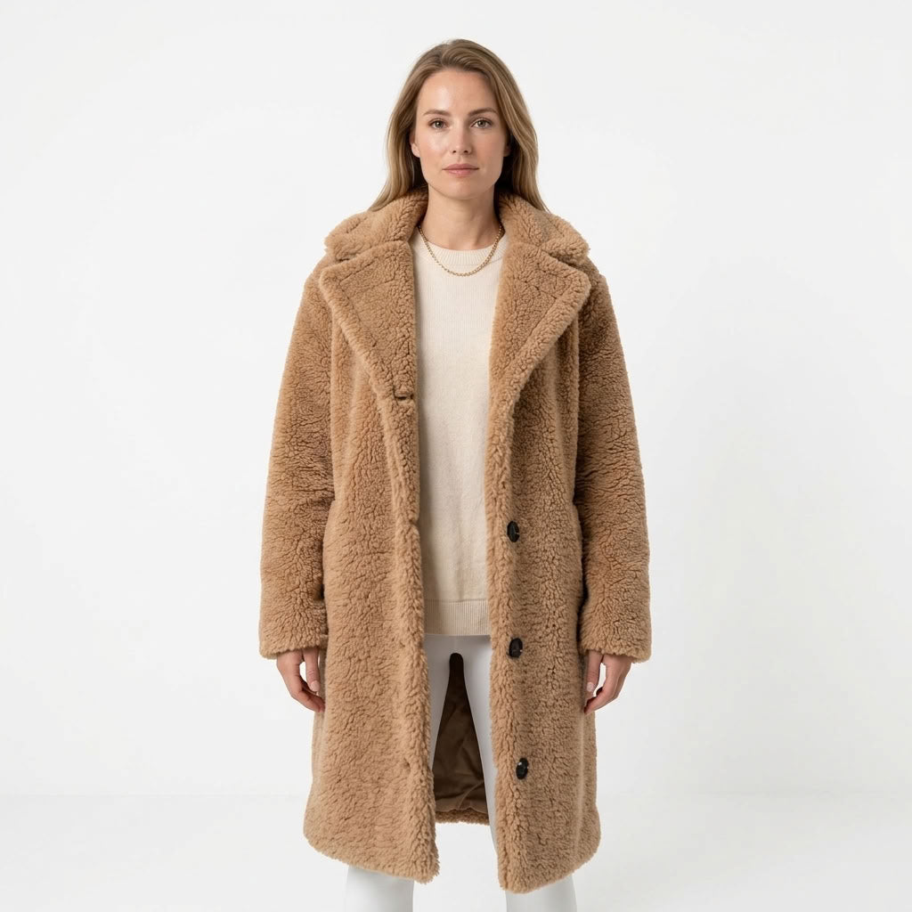 Dames Lange Teddy Jas Met Rechte Pasvorm