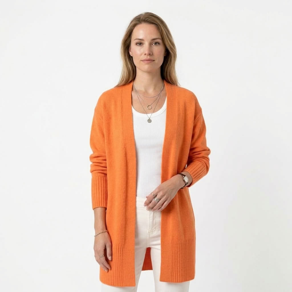 Dames Lange Cardigan Met Zakken En Open Front