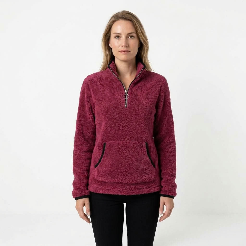 Elise | Zachte fleece trui met halve rits