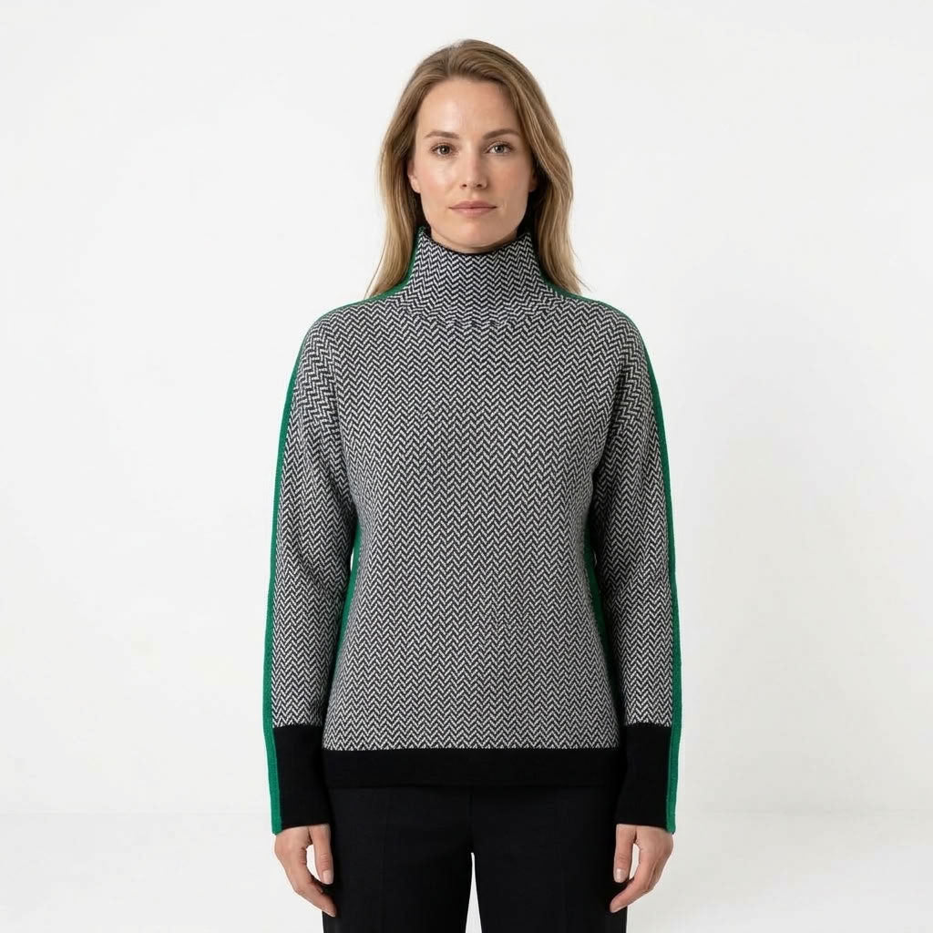 Dames Trui Met Visgraatmotief En Contrastdetails
