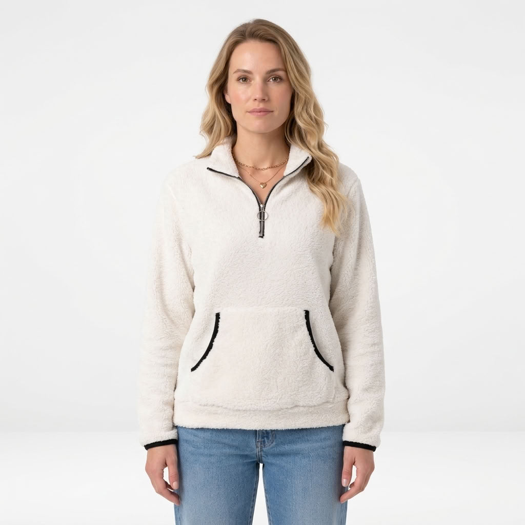 Elise | Zachte fleece trui met halve rits