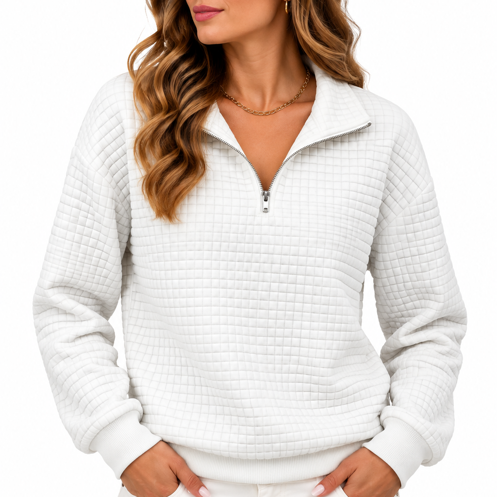 Sophie | Dames sweater met halve rits en structuur