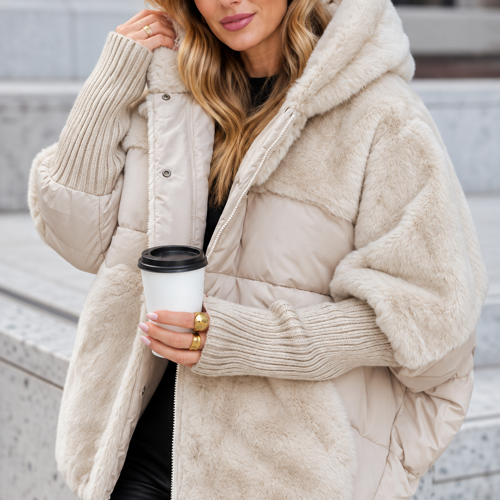 Mila | Dames winterjas met zachte teddy details en capuchon