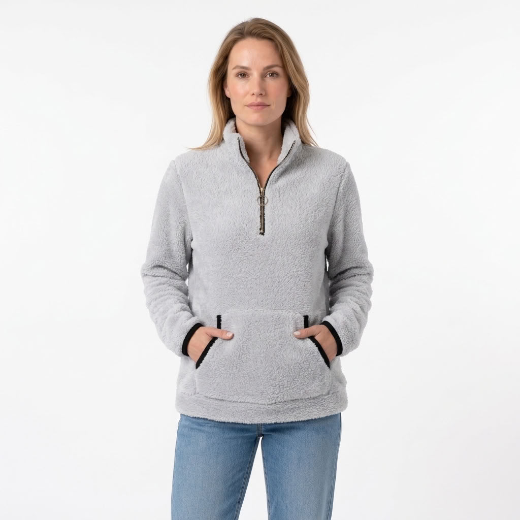 Elise | Zachte fleece trui met halve rits