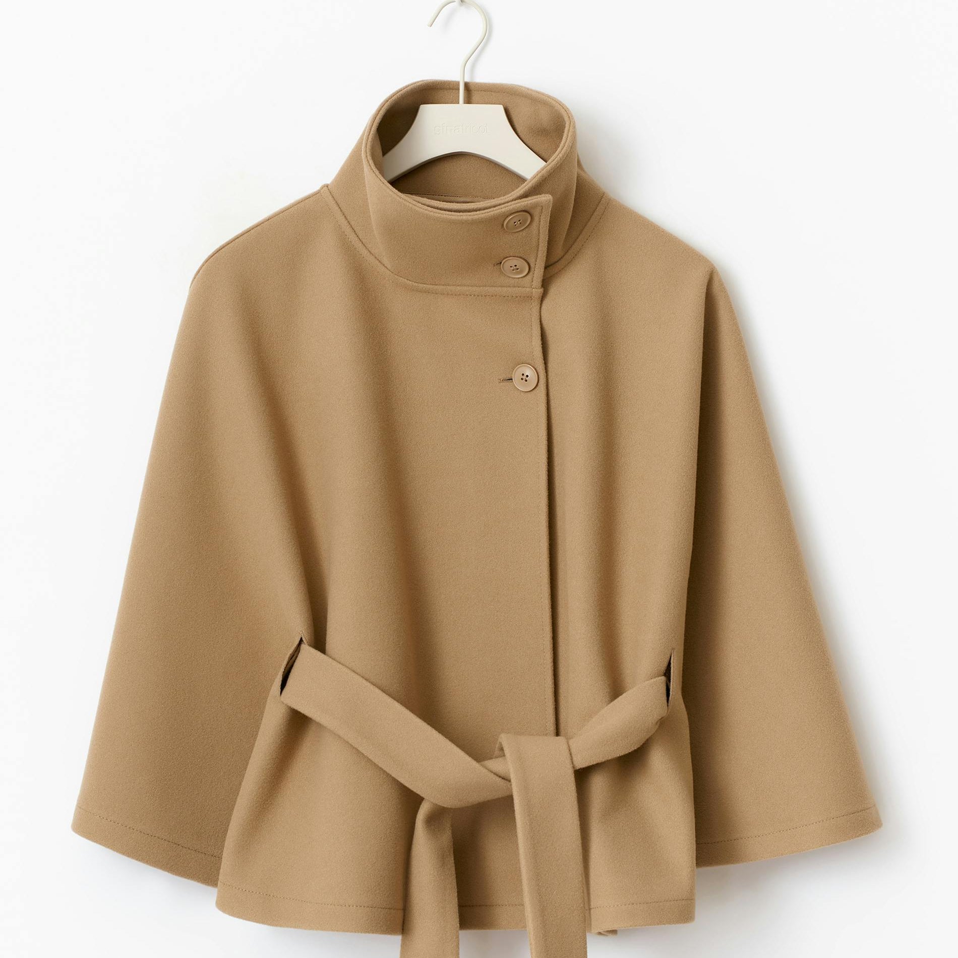 Sophie | Dames cape met ceintuur en hoge kraag
