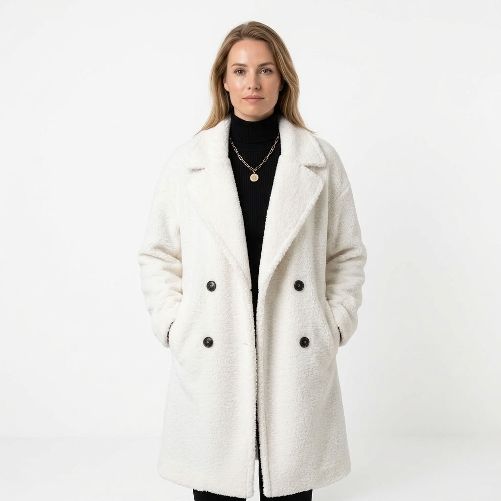 Evelune | Dames lange teddyjas met dubbele knoopsluiting