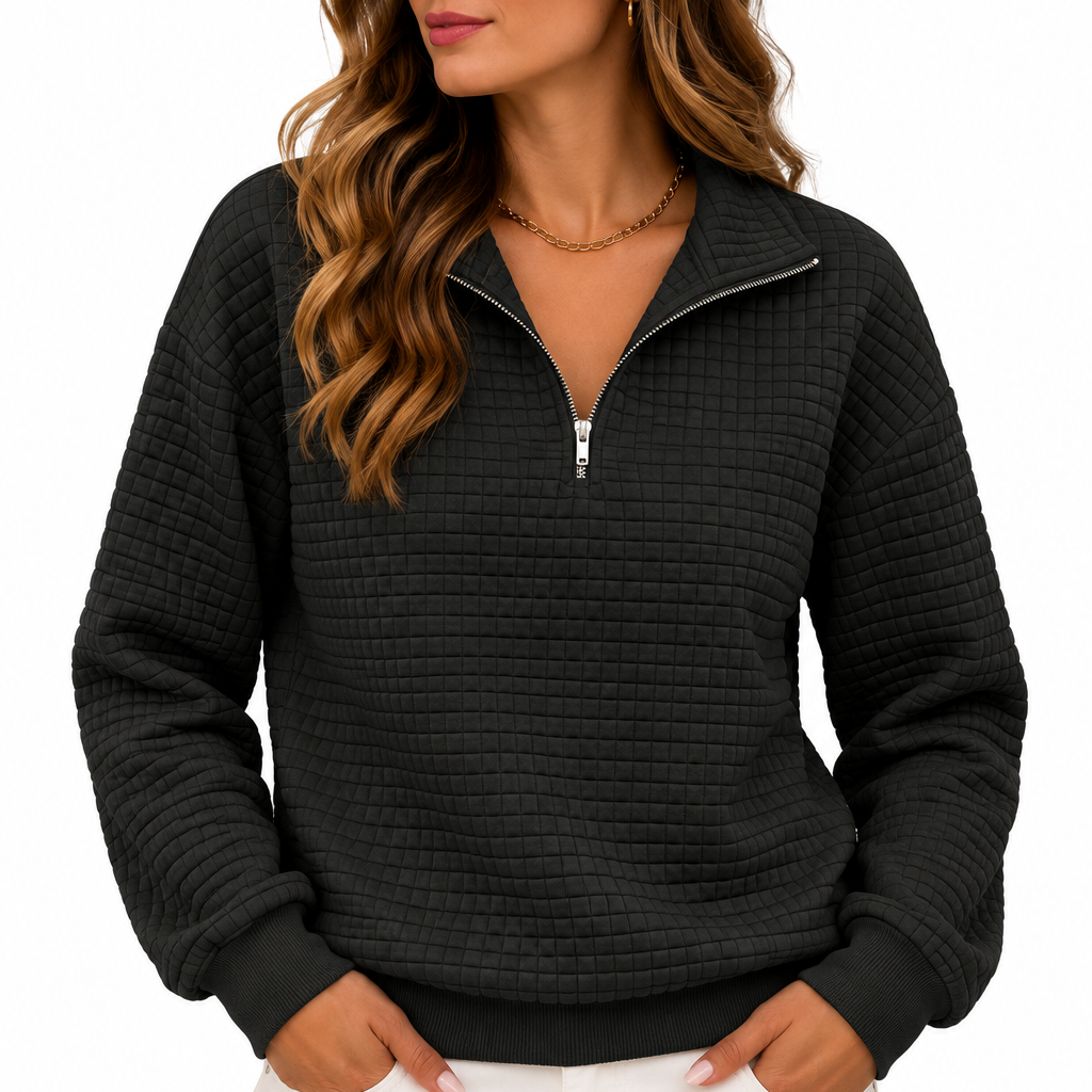 Sophie | Dames sweater met halve rits en structuur