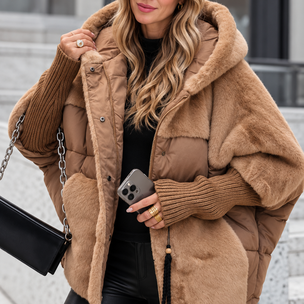 Mila | Dames winterjas met zachte teddy details en capuchon