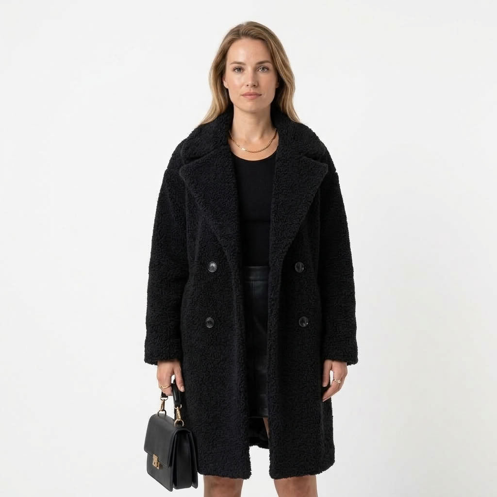 Evelune | Dames lange teddyjas met dubbele knoopsluiting
