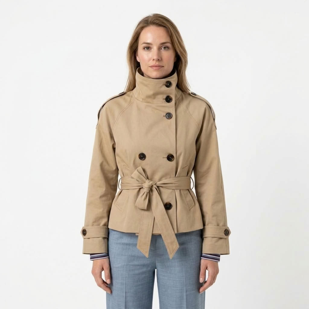 Korte Dames Trenchcoat Met Staande Kraag
