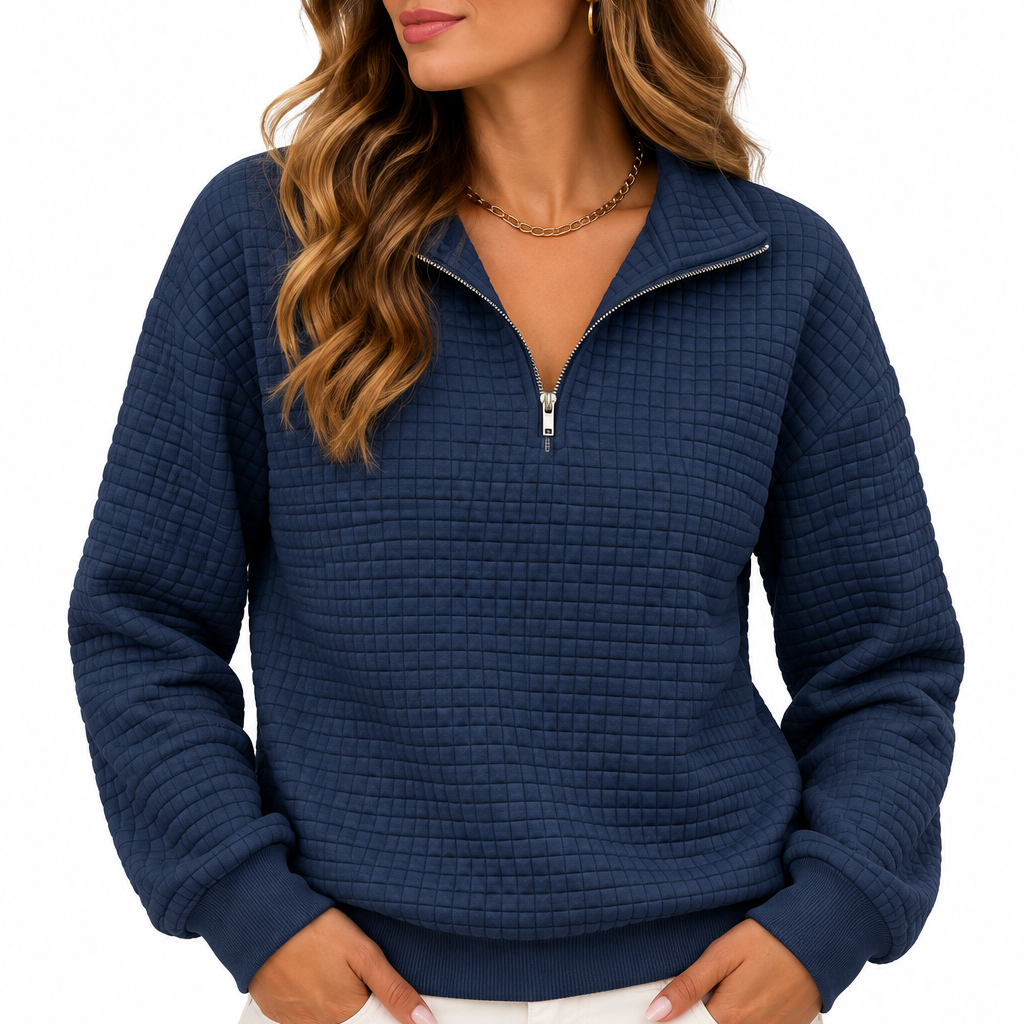 Sophie | Dames sweater met halve rits en structuur