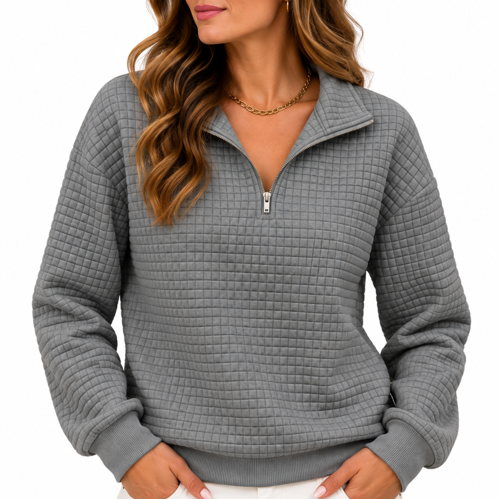 Sophie | Dames sweater met halve rits en structuur
