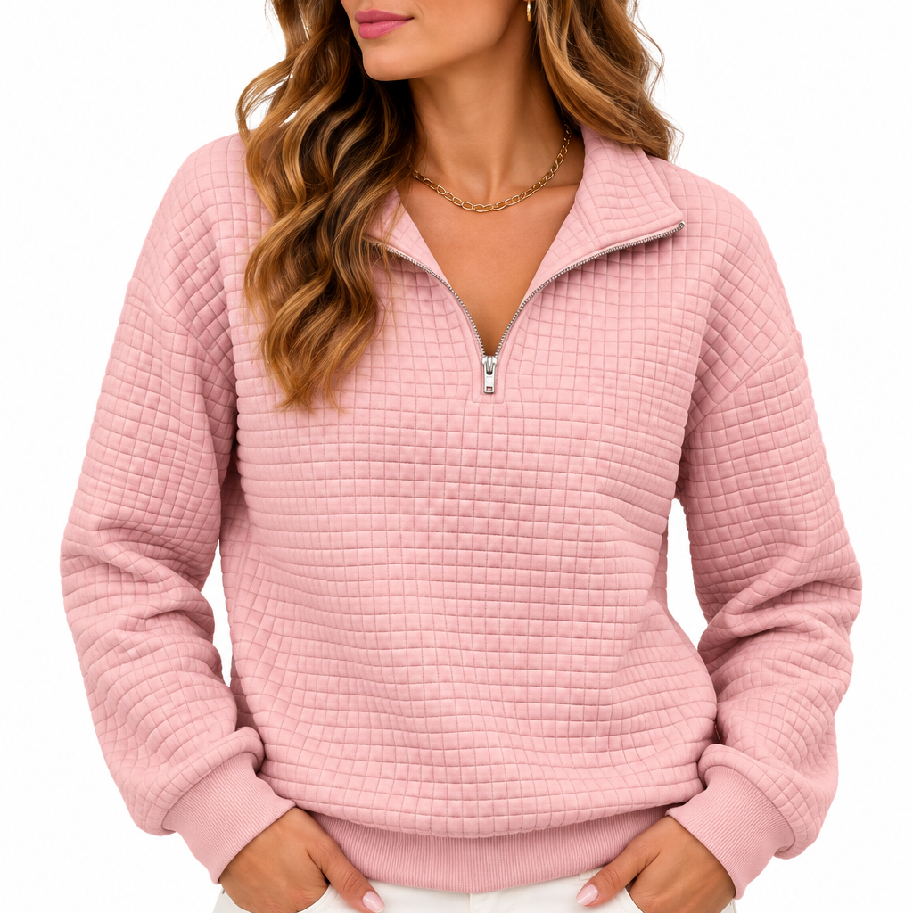 Sophie | Dames sweater met halve rits en structuur