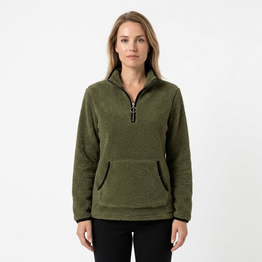 Elise | Zachte fleece trui met halve rits