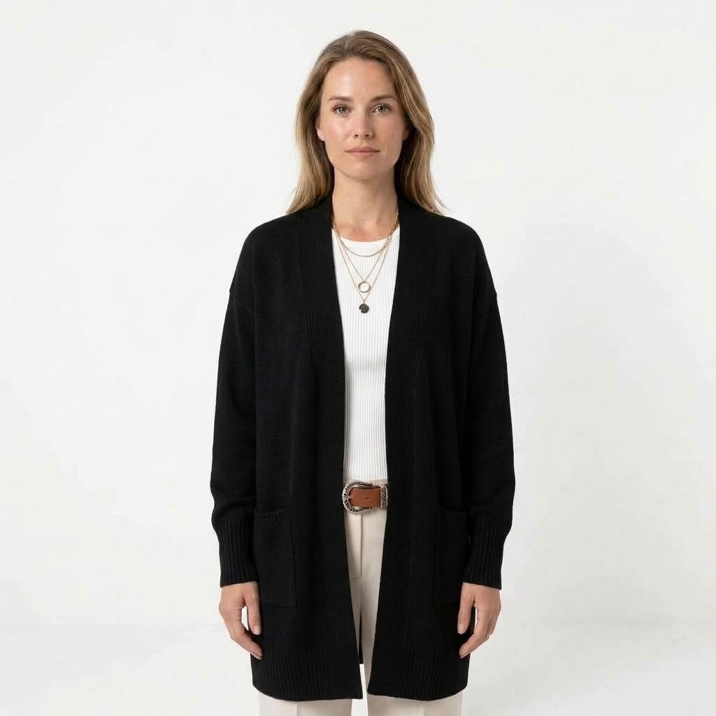 Dames Lange Cardigan Met Zakken En Open Front