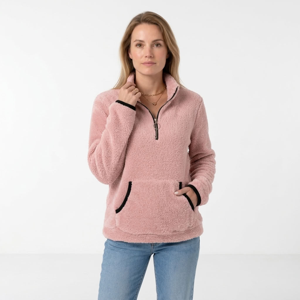Elise | Zachte fleece trui met halve rits