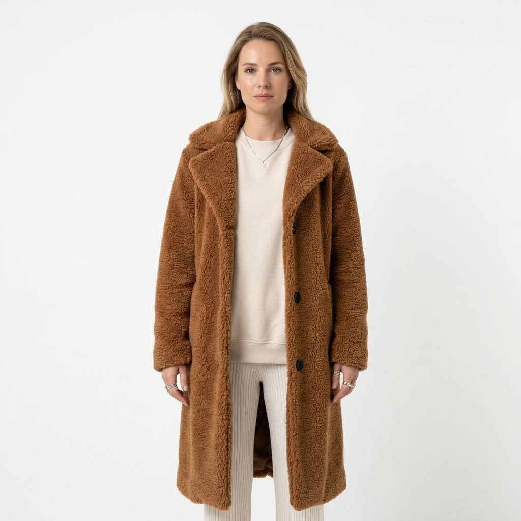 Dames Lange Teddy Jas Met Rechte Pasvorm