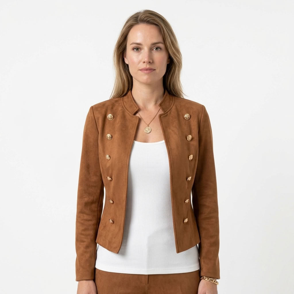 Hester | Dames korte blazer met goudkleurige knopen
