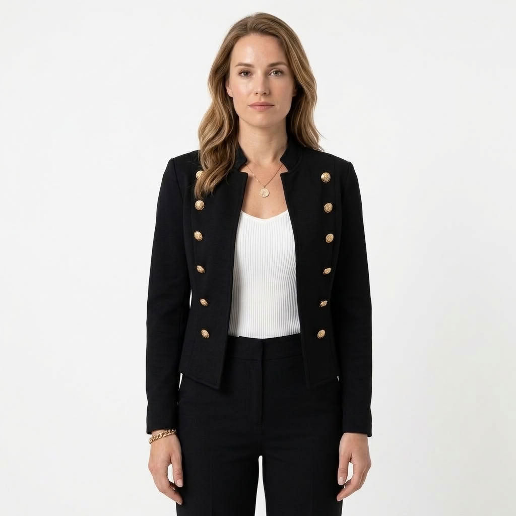 Hester | Dames korte blazer met goudkleurige knopen