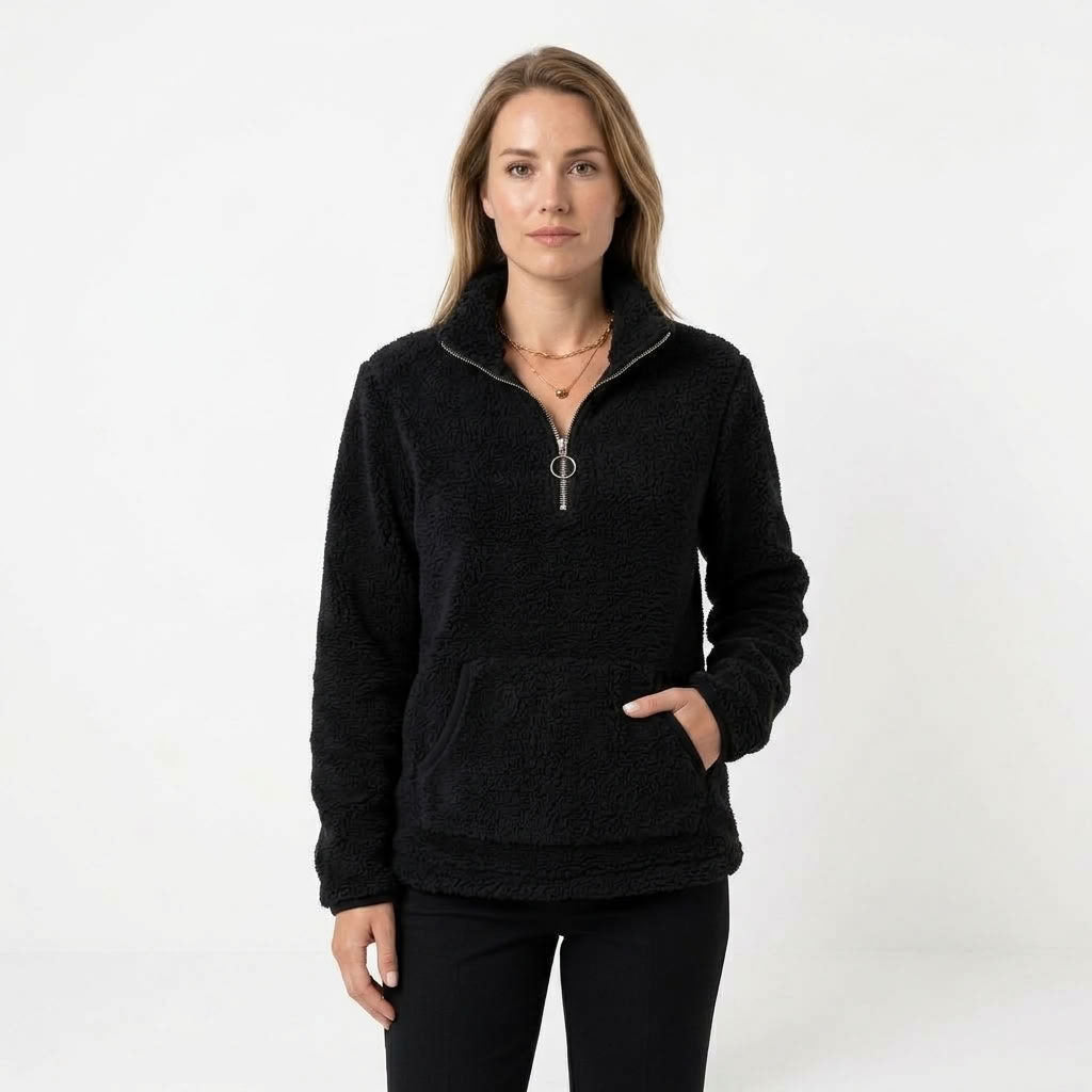 Elise | Zachte fleece trui met halve rits