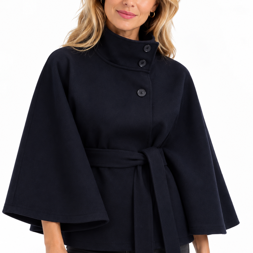 Sophie | Dames cape met ceintuur en hoge kraag