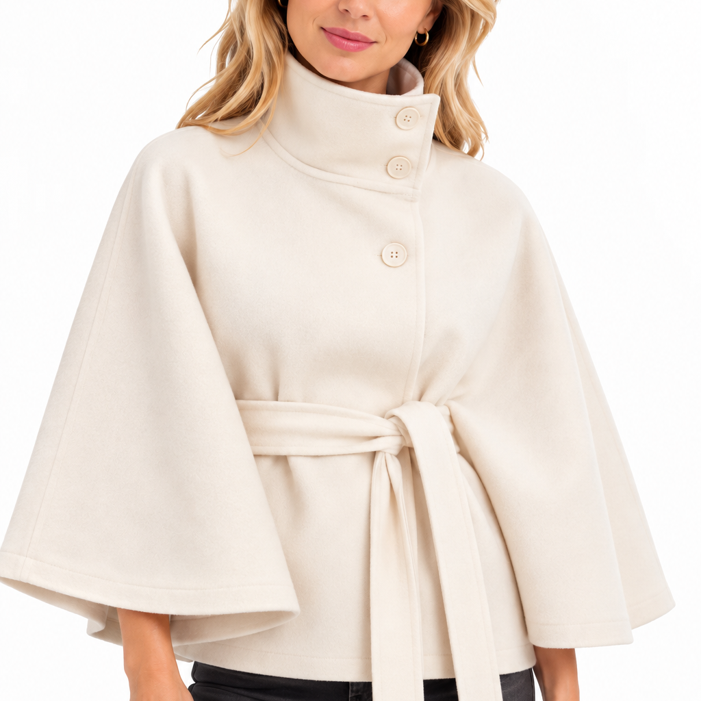 Sophie | Dames cape met ceintuur en hoge kraag
