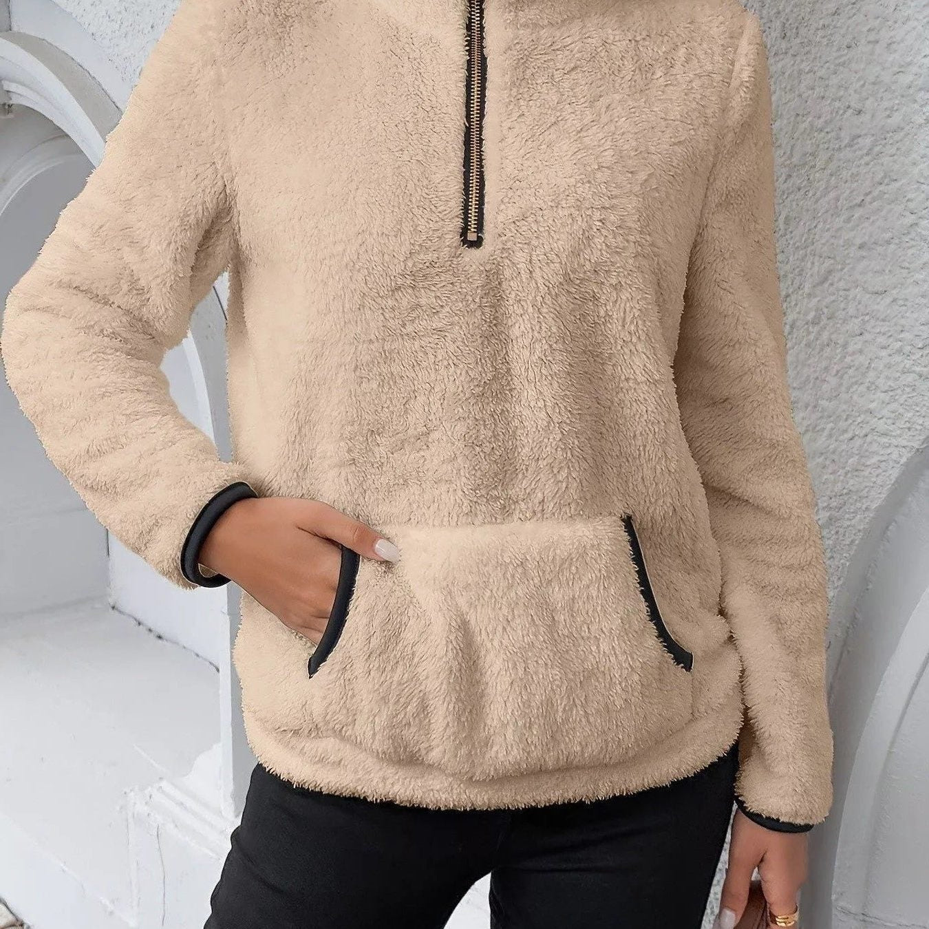 Elise | Zachte fleece trui met halve rits