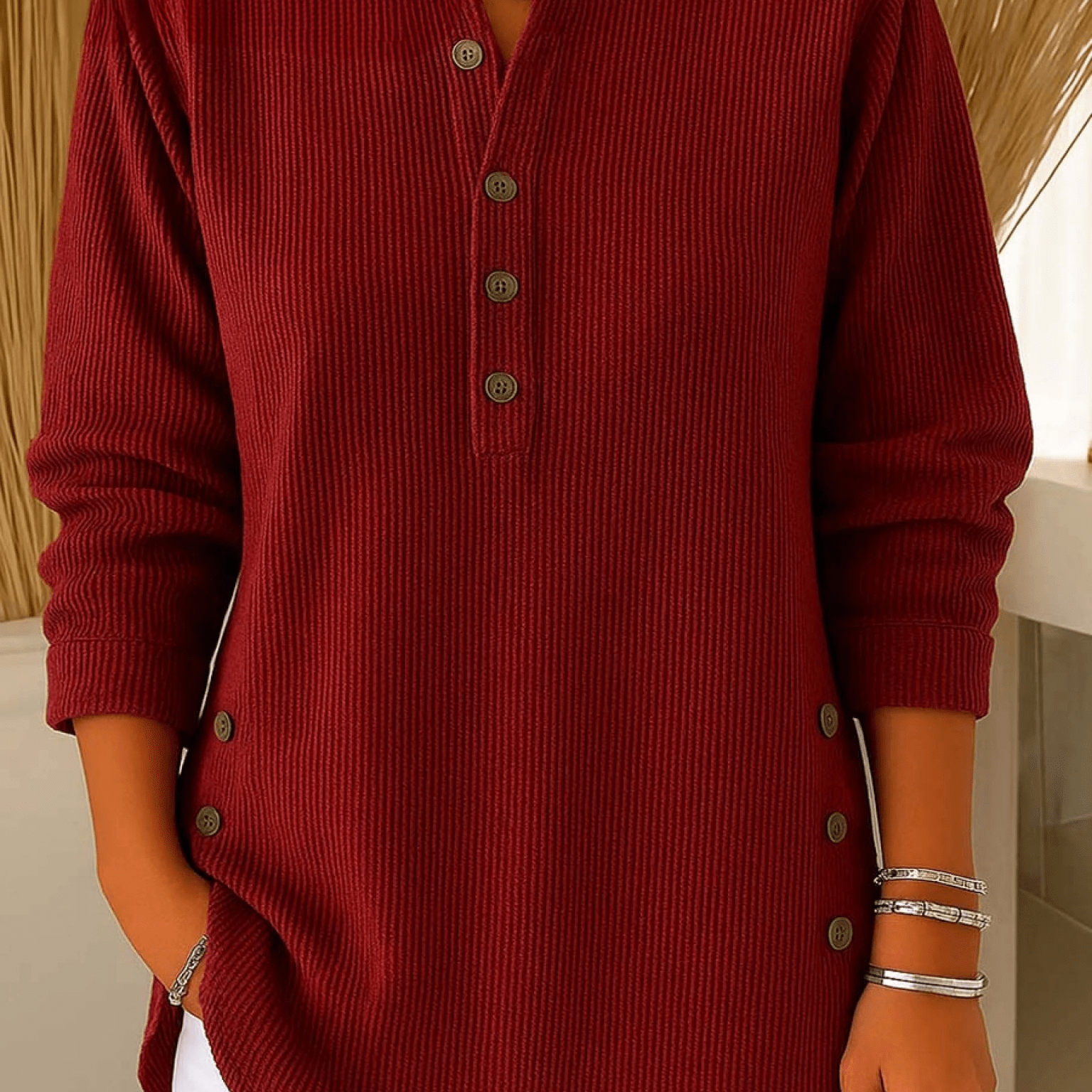 Elise | Geribde tuniek met knoopdetails