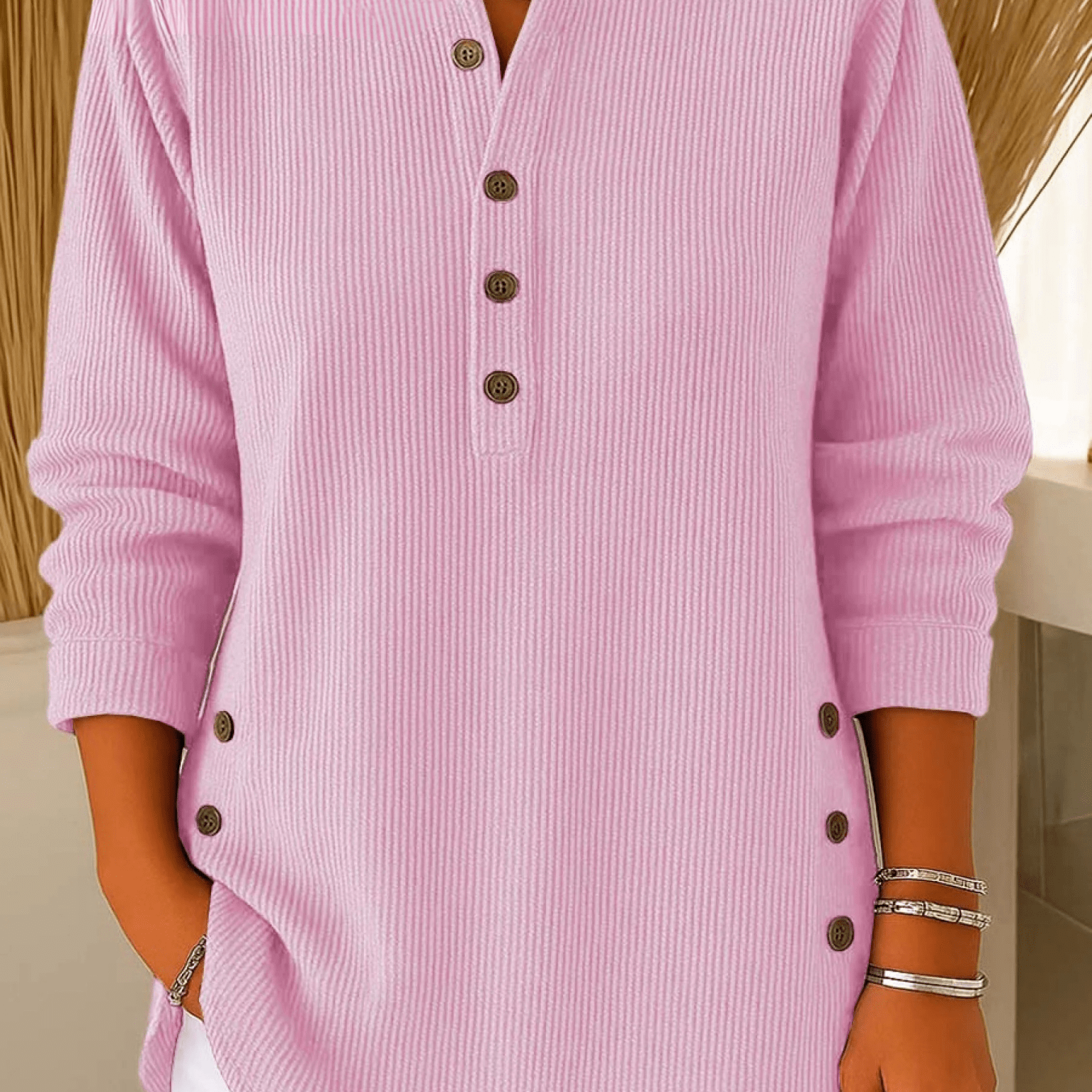 Elise | Geribde tuniek met knoopdetails