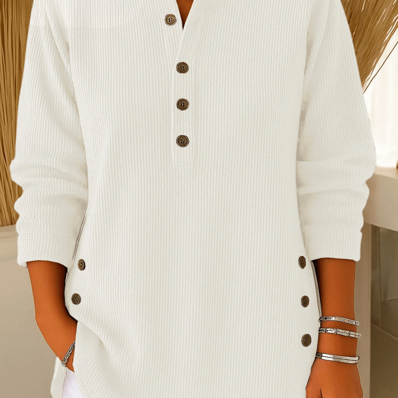 Elise | Geribde tuniek met knoopdetails