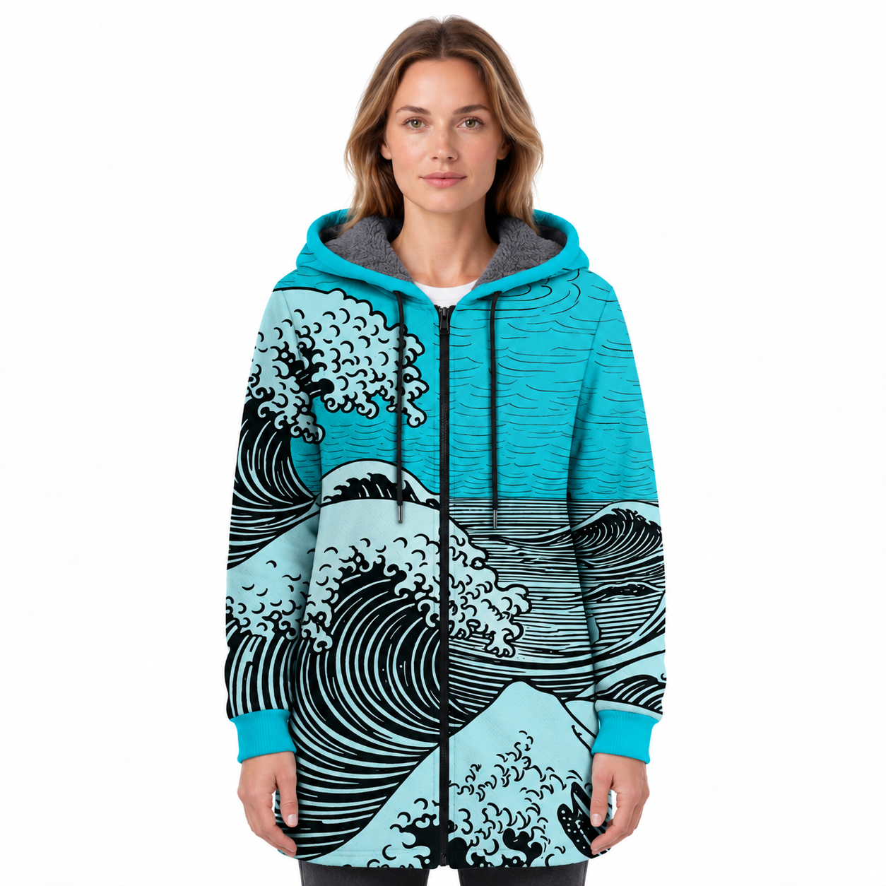 Dames Lang Vest met Capuchon en Golfpatroon