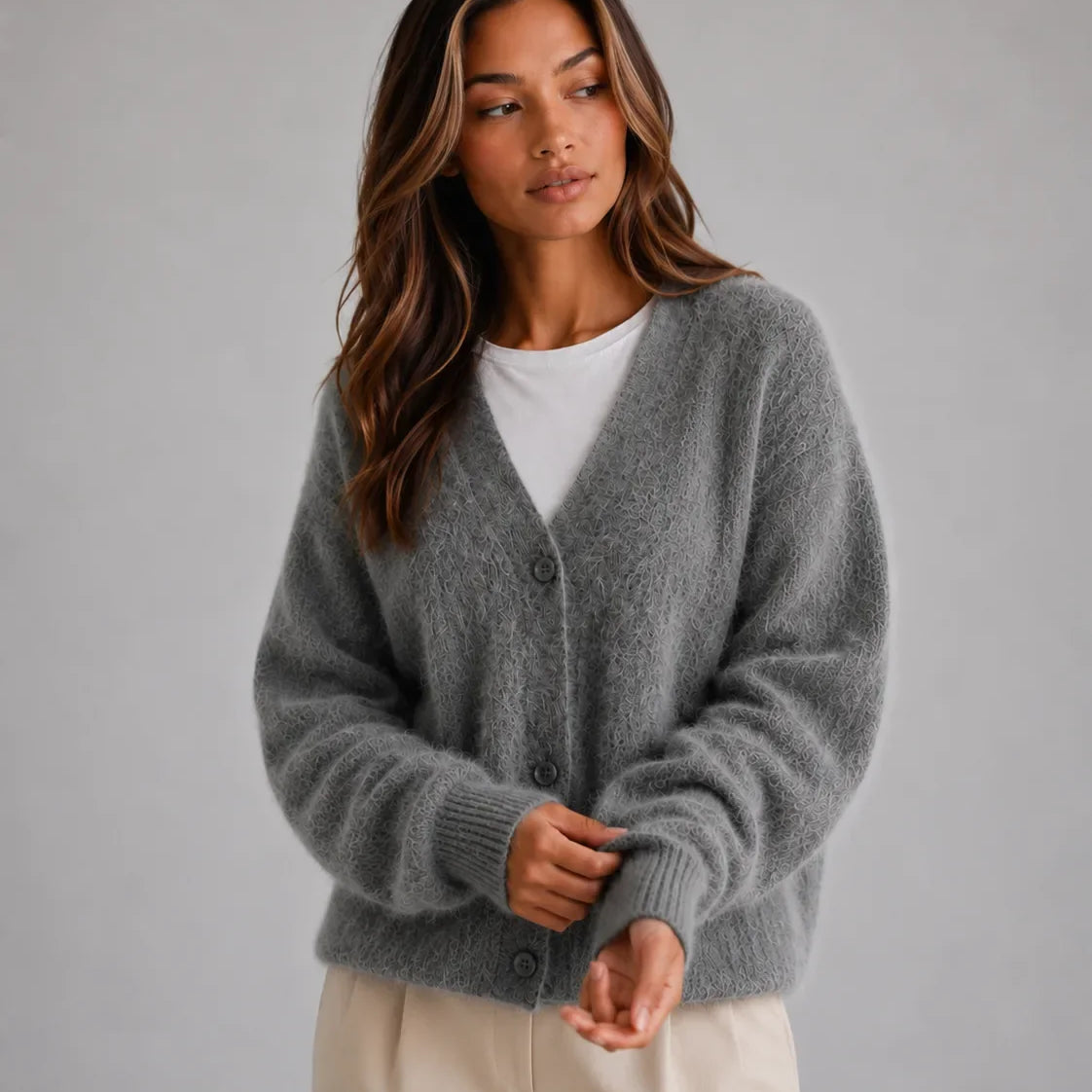 Dames Cardigan Met V-Hals En Knoopsluiting