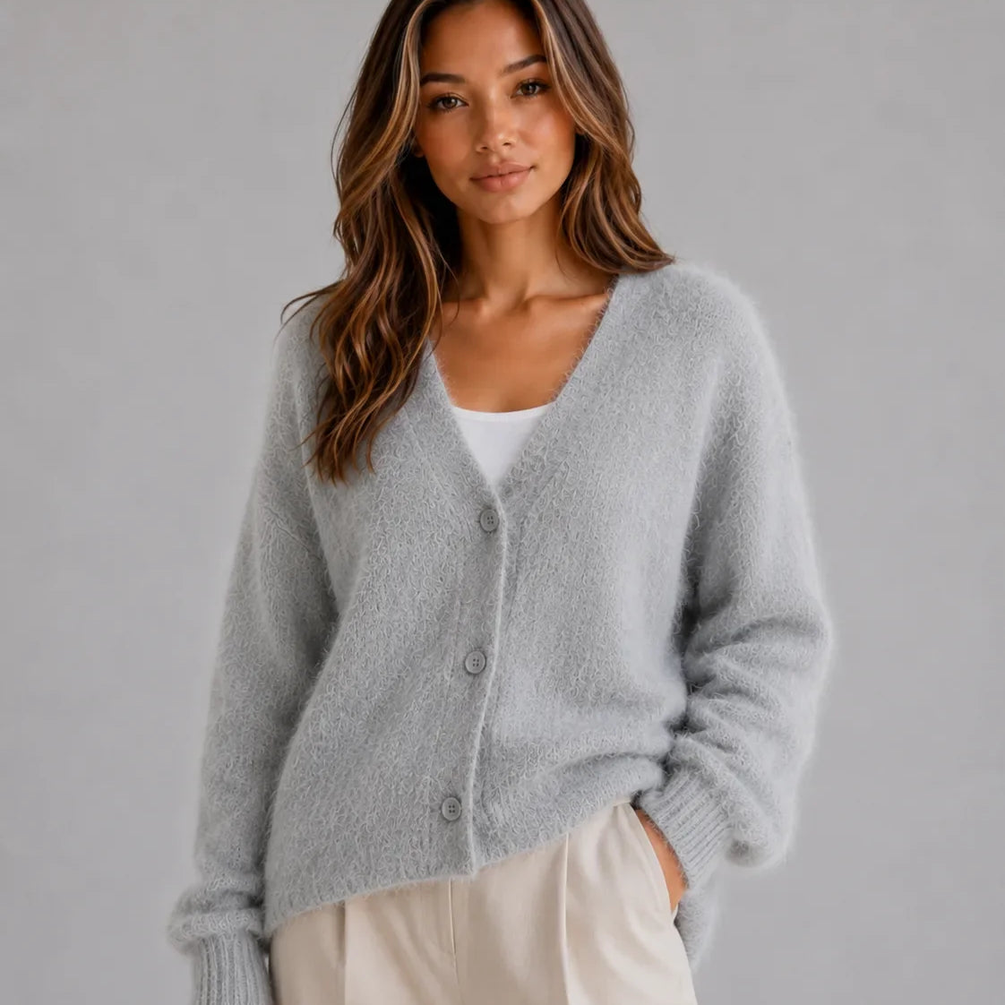 Dames Cardigan Met V-Hals En Knoopsluiting