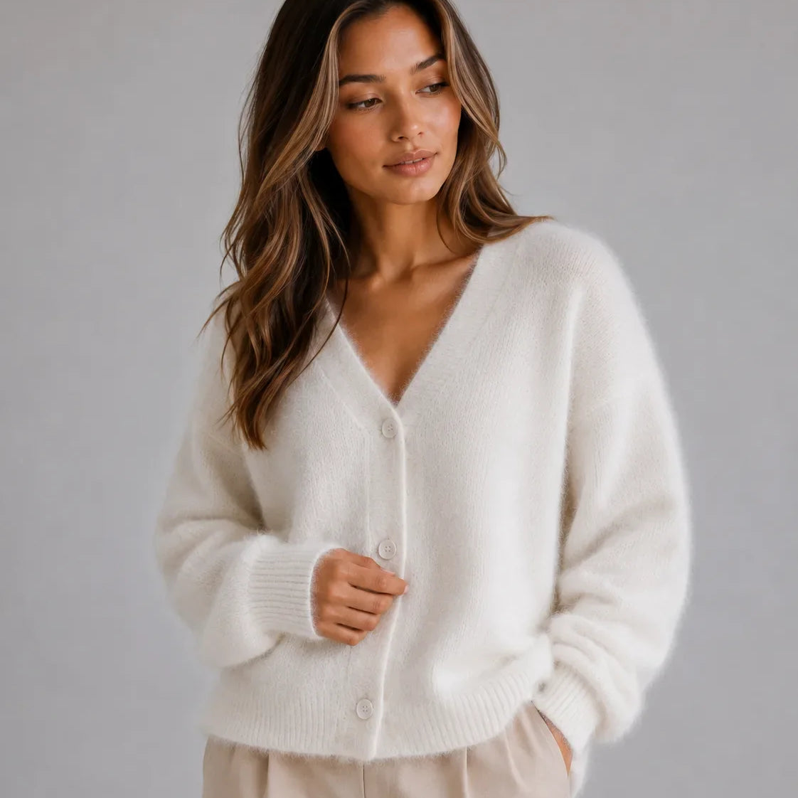 Dames Cardigan Met V-Hals En Knoopsluiting