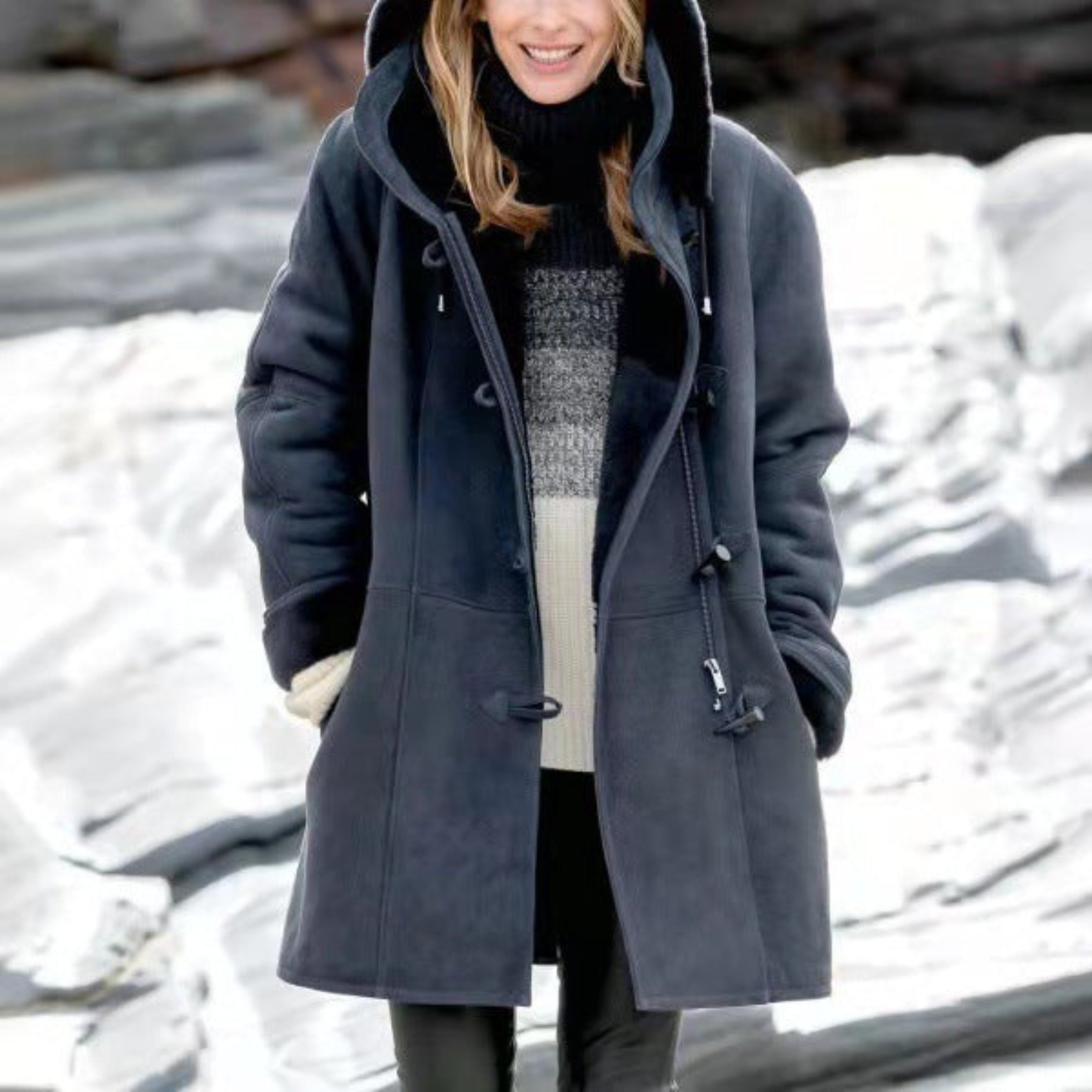 Cozy Dames Duffle Coat met Kap en Warme Voering voor Koude Dagen