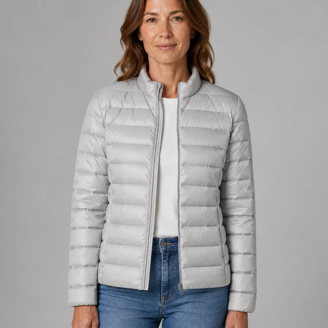 Lichtgewicht Dames Puffer Jas Met Staande Kraag