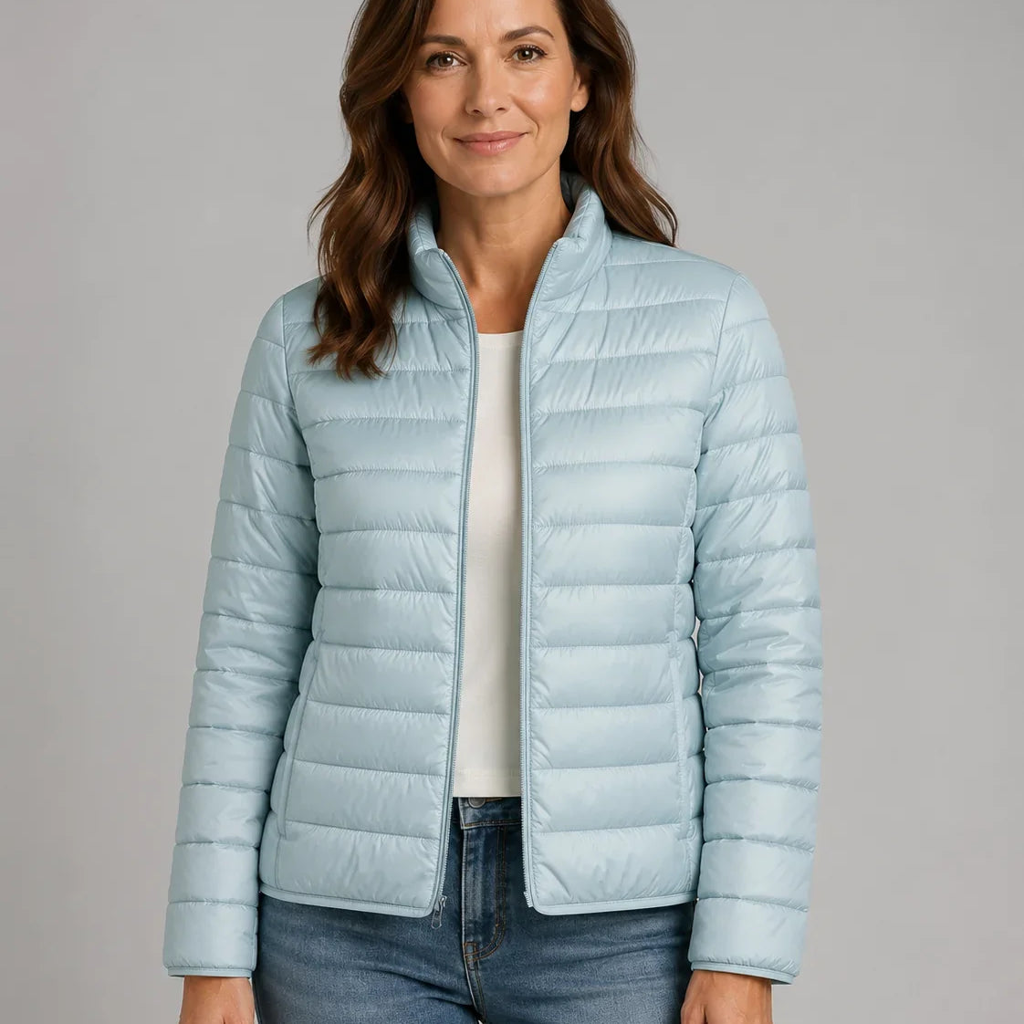 Lichtgewicht Dames Puffer Jas Met Staande Kraag