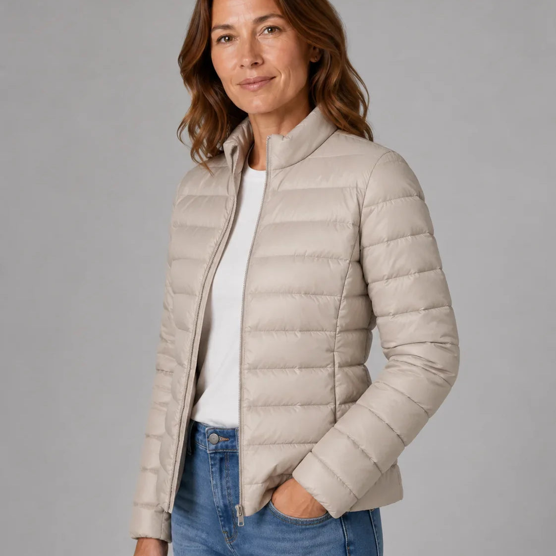 Lichtgewicht Dames Puffer Jas Met Staande Kraag
