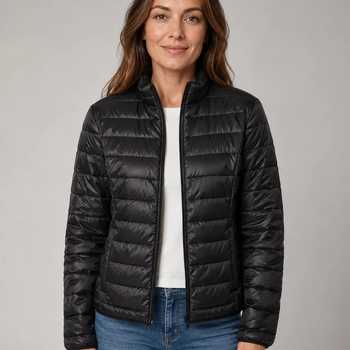 Lichtgewicht Dames Puffer Jas Met Staande Kraag