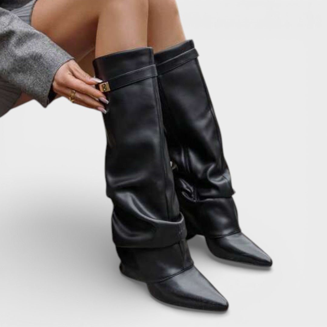 Elena | Dames hoge laarzen met geplooid design
