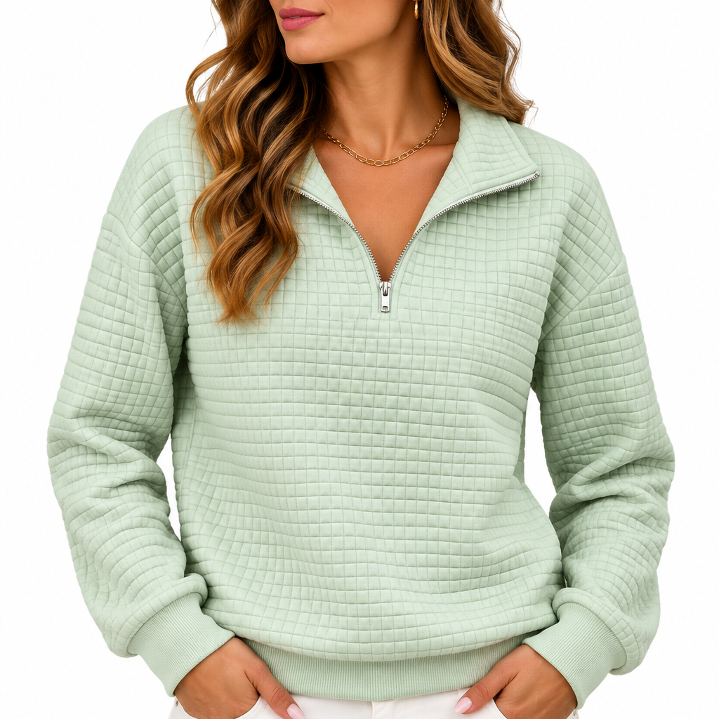 Sophie | Dames sweater met halve rits en structuur
