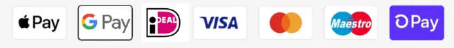Apple Pay, Google Pay, iDEAL, Visa, Mastercard, Maestro en Shop Pay